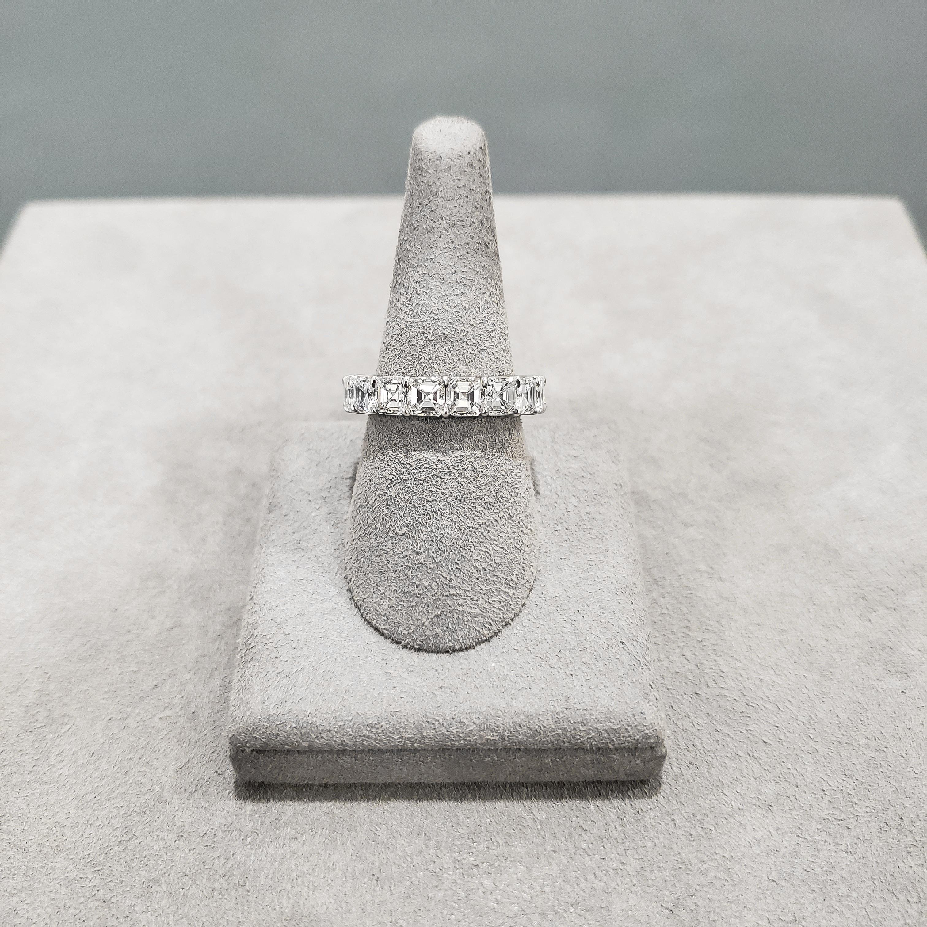 Contemporary Roman Malakov 6.08 Carats Total Asscher Cut Diamond Eternity Wedding Band Ring For Sale