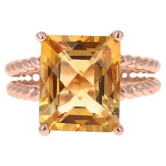 6.08 Carat Emerald Cut Citrine Quartz Rose Gold Cocktail Ring