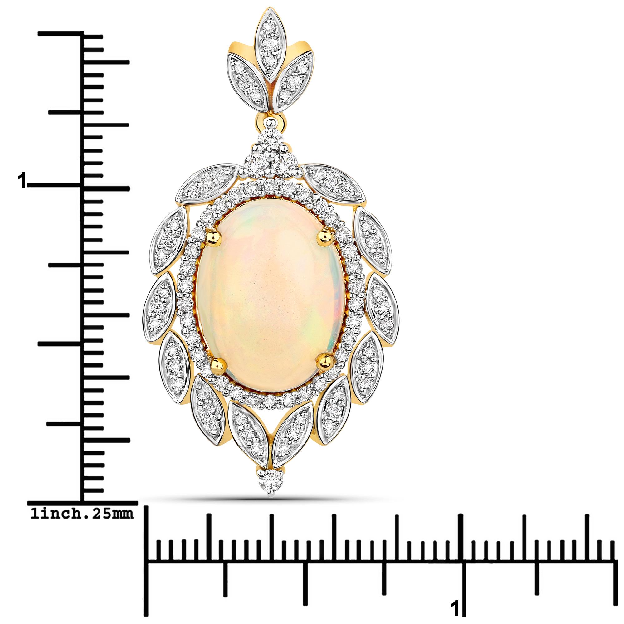 6.08 Carat Ethiopian Opal and White Diamond 14 Karat Yellow Gold Pendant In New Condition In Great Neck, NY