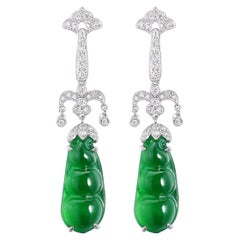 6.08 Carat Jade and Diamond Drop Earring in Platiunum and 18 Karat Gold