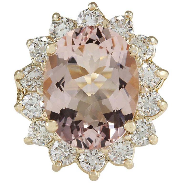 6.08 Carat Natural Morganite 18 Karat Yellow Gold Diamond Ring For Sale ...
