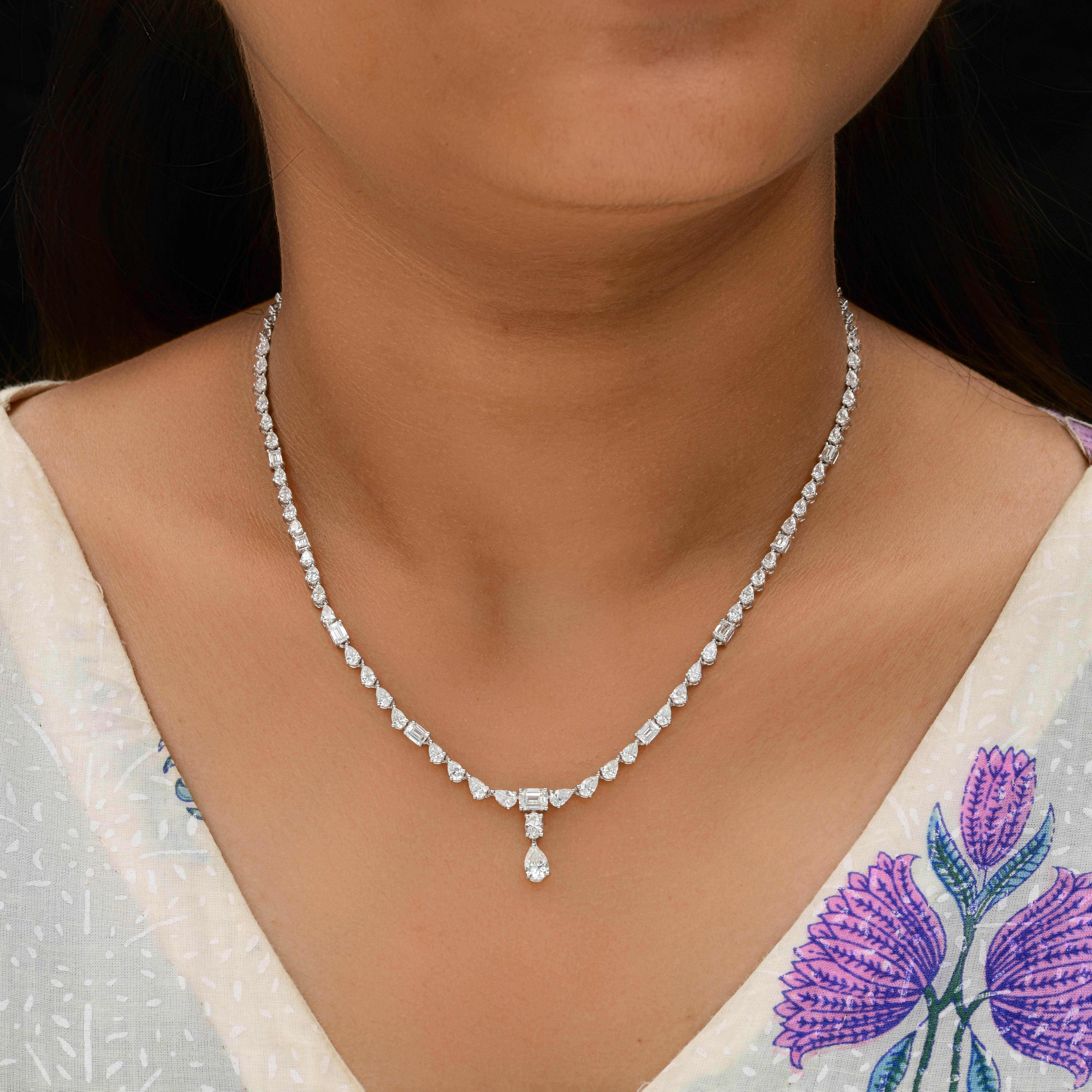 Modern 6.08 Carat SI/H Pear Emerald Cut Diamond Necklace 18 Karat White Gold Jewelry For Sale
