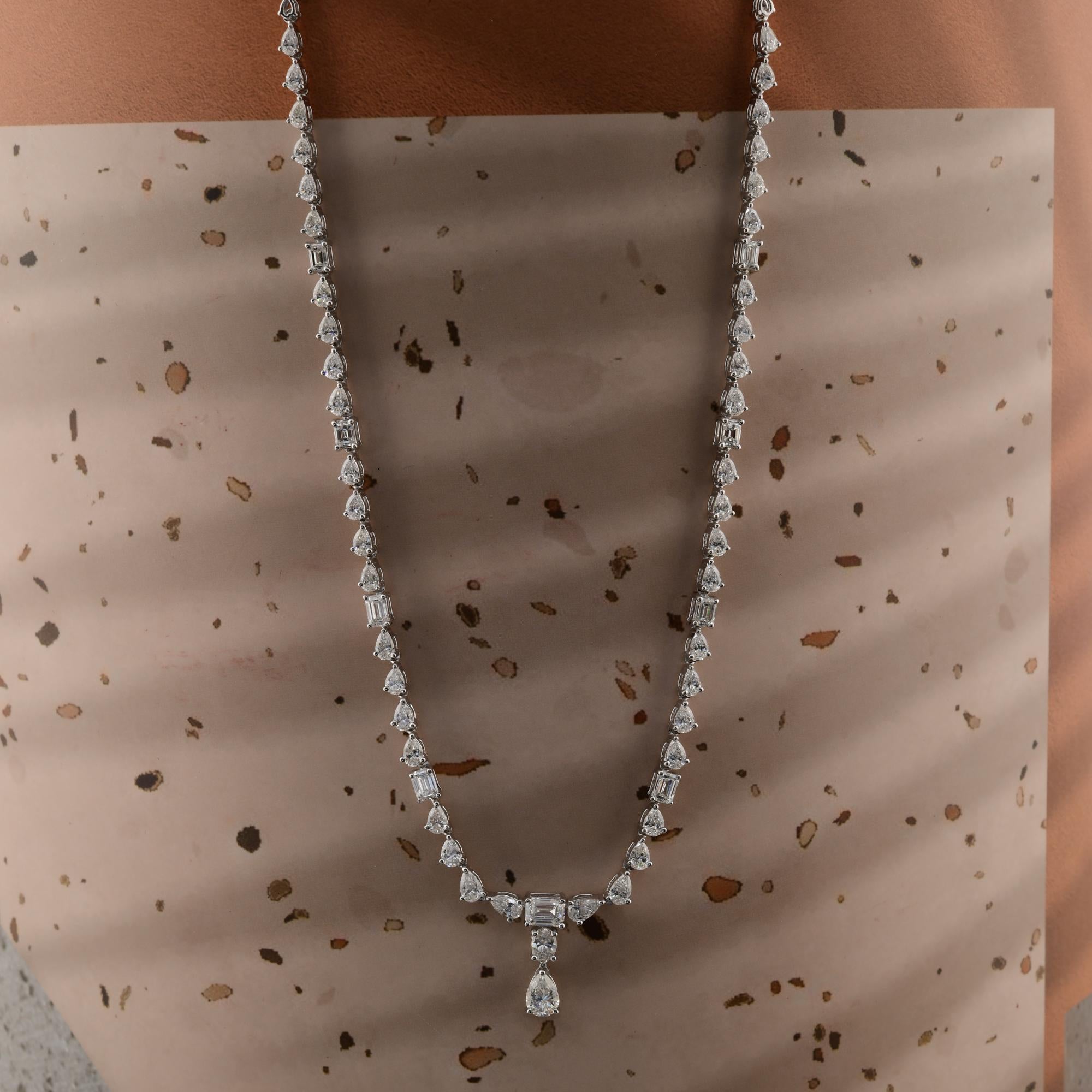 Pear Cut 6.08 Carat SI/H Pear Emerald Cut Diamond Necklace 18 Karat White Gold Jewelry For Sale