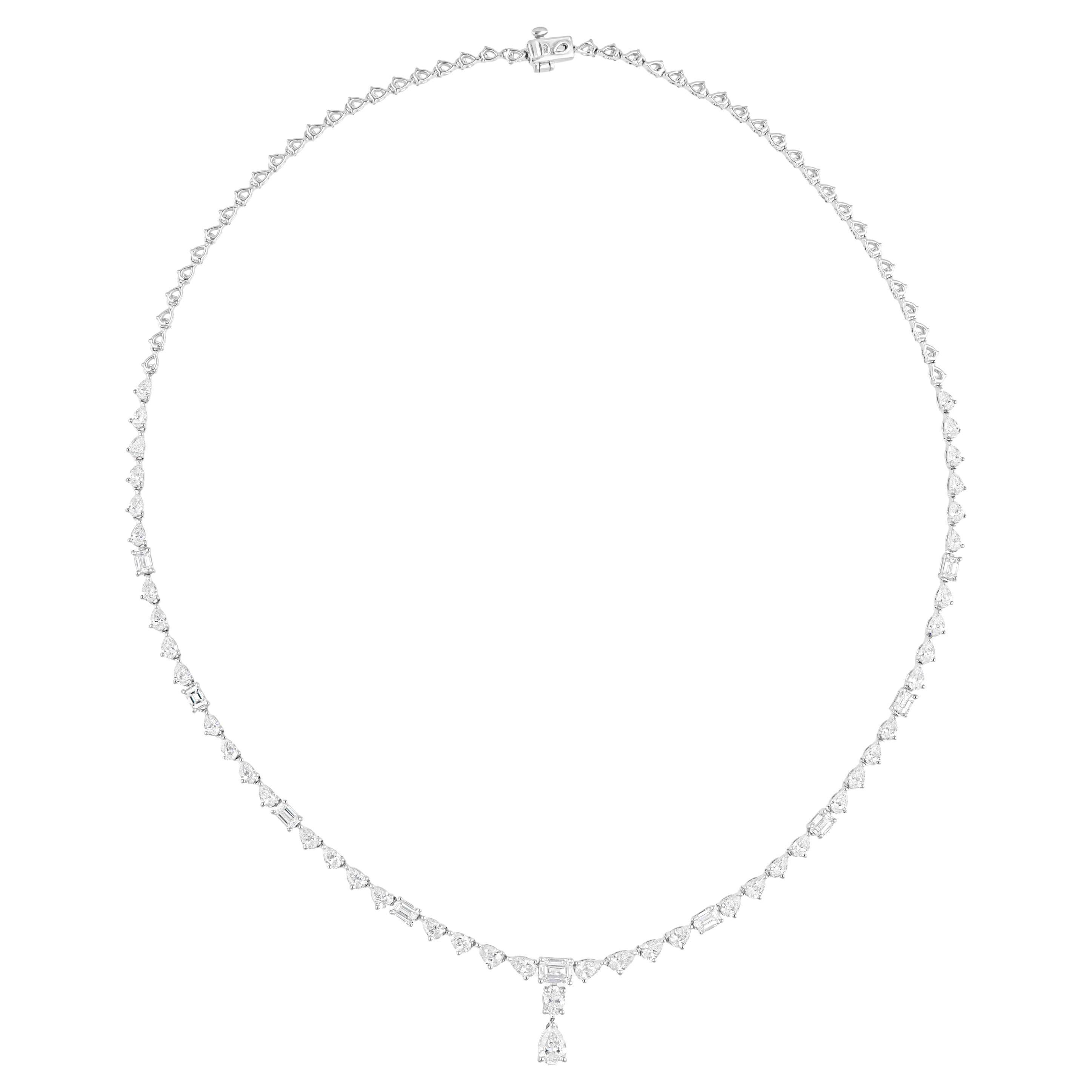 6.08 Carat SI/H Pear Emerald Cut Diamond Necklace 18 Karat White Gold Jewelry