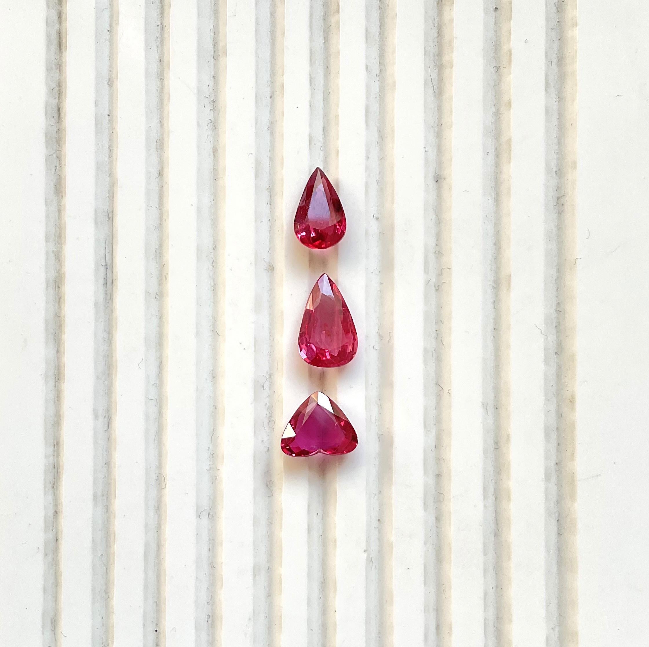 6.08 Carats Mozambique Ruby Pear & Heart Cut Stone 3 Pieces For Jewelry natural

Weight: 6.08 Carats
Size: 11x7 To 7.5x9 MM
Pieces: 3
Shape: pear 7 heart