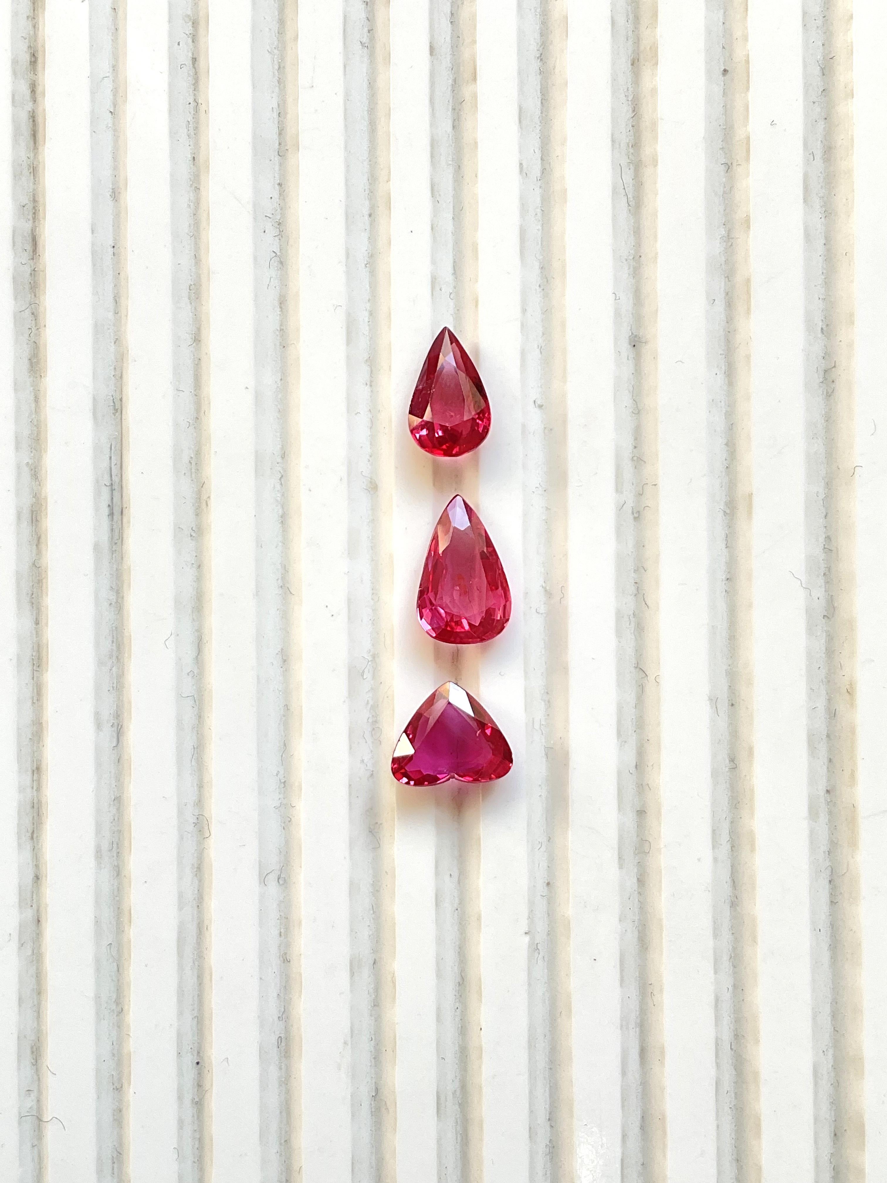 Oval Cut 6.08 Carats Mozambique Ruby Pear & Heart Cut Stone 3 Pieces For Jewelry natural For Sale