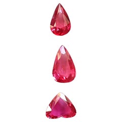 6.08 Carats Mozambique Ruby Pear & Heart Cut Stone 3 Pieces For Jewelry natural (Rubis du Mozambique taille poire et cœur)