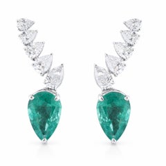 6 Carat Zambian Emerald with Diamond Jacket Earrings 18k White Gold Jewelry