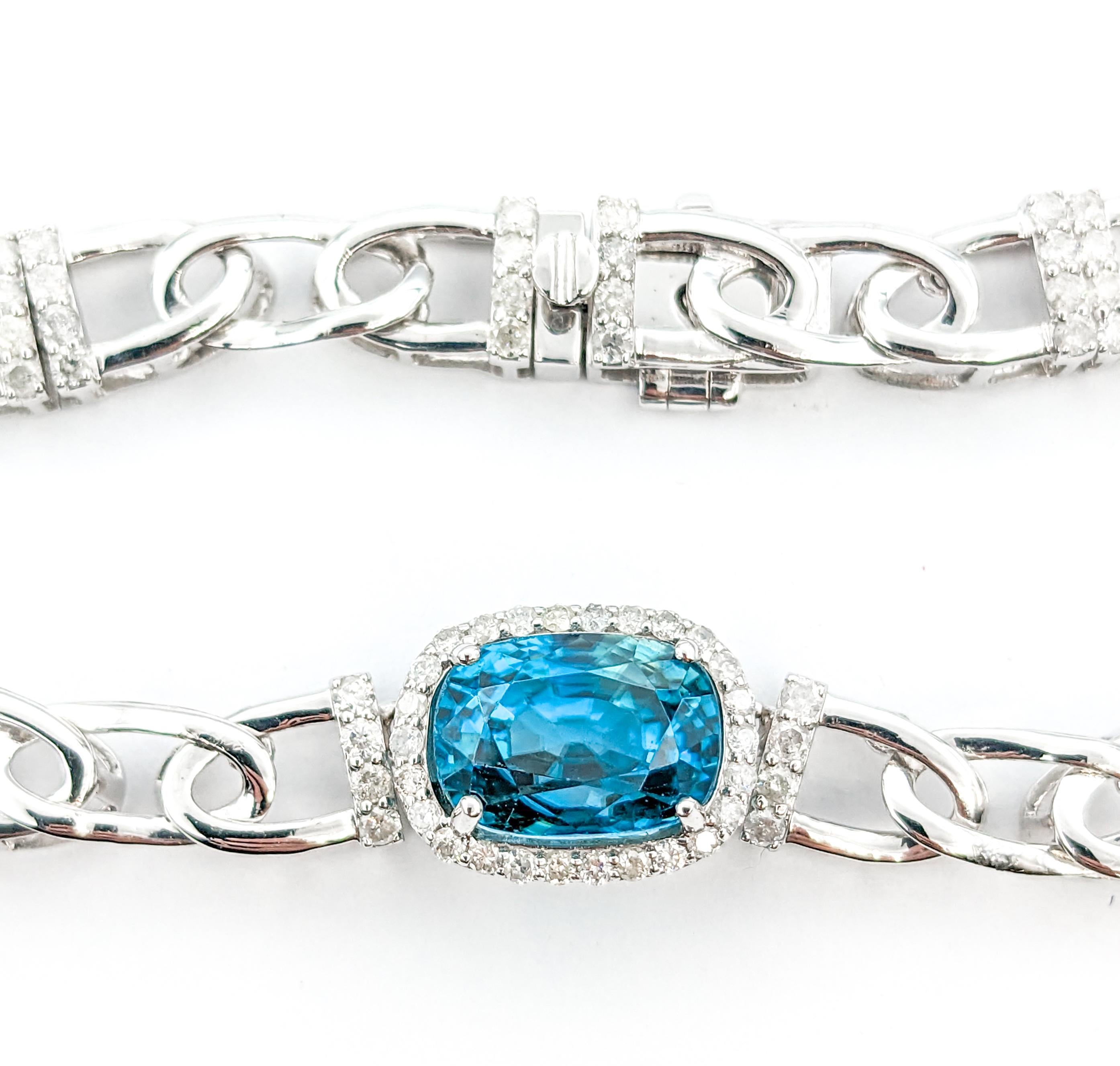 Women's 60.81ctw Blue Zircon & 4.53ctw Diamonds Necklace In White Gold