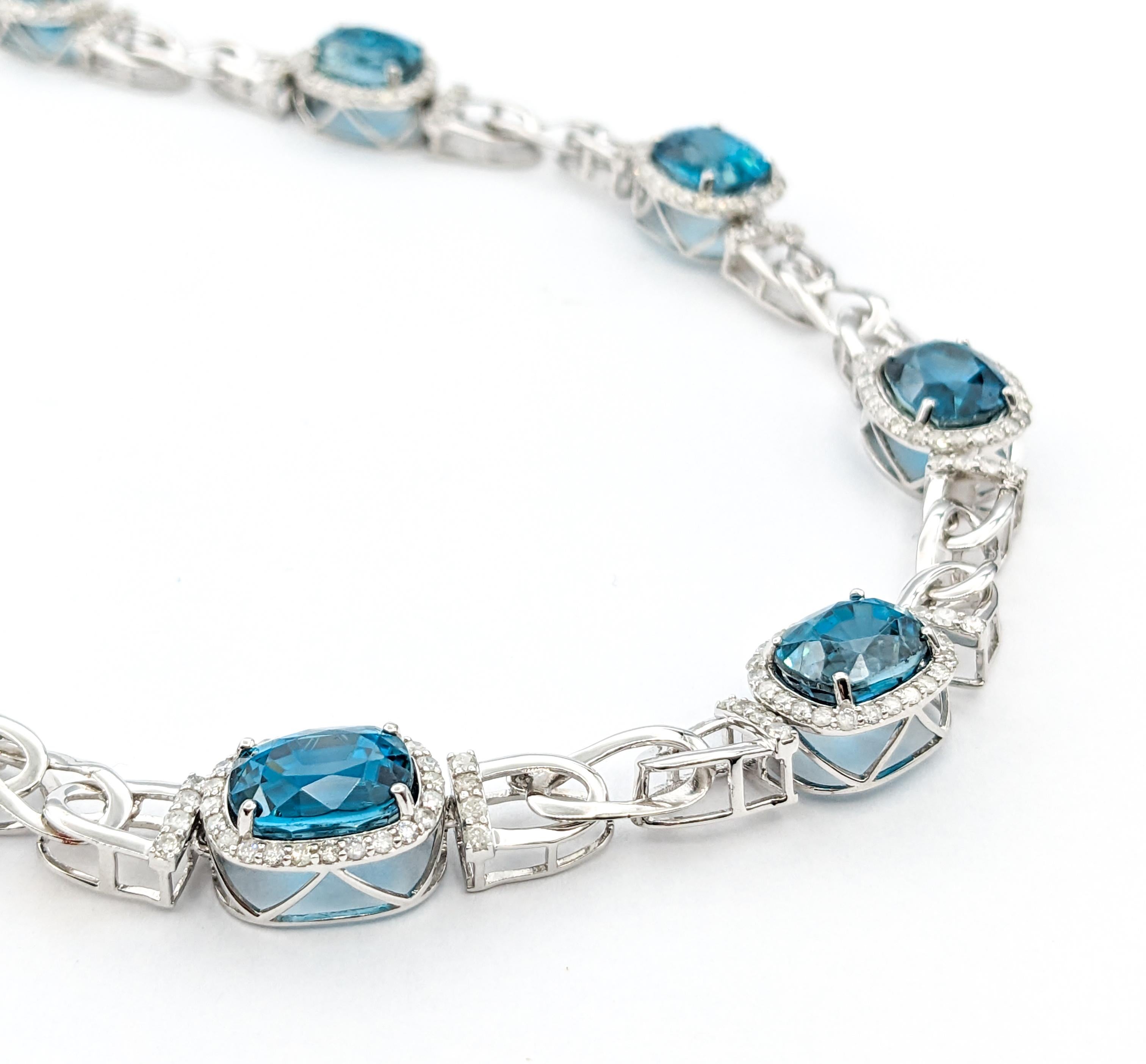 60.81ctw Blue Zircon & 4.53ctw Diamonds Necklace In White Gold For Sale 2