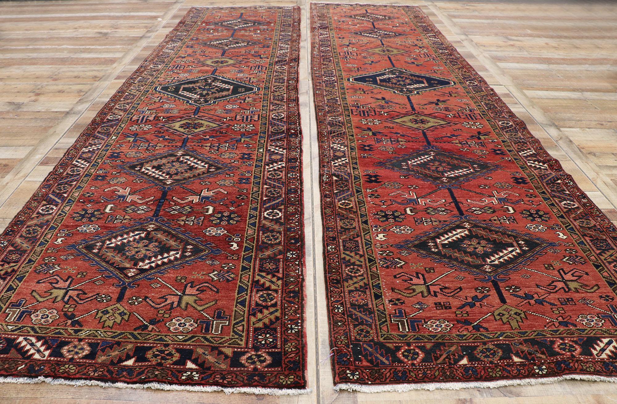Pair of Matching Vintage Persian Heriz Runners For Sale 5