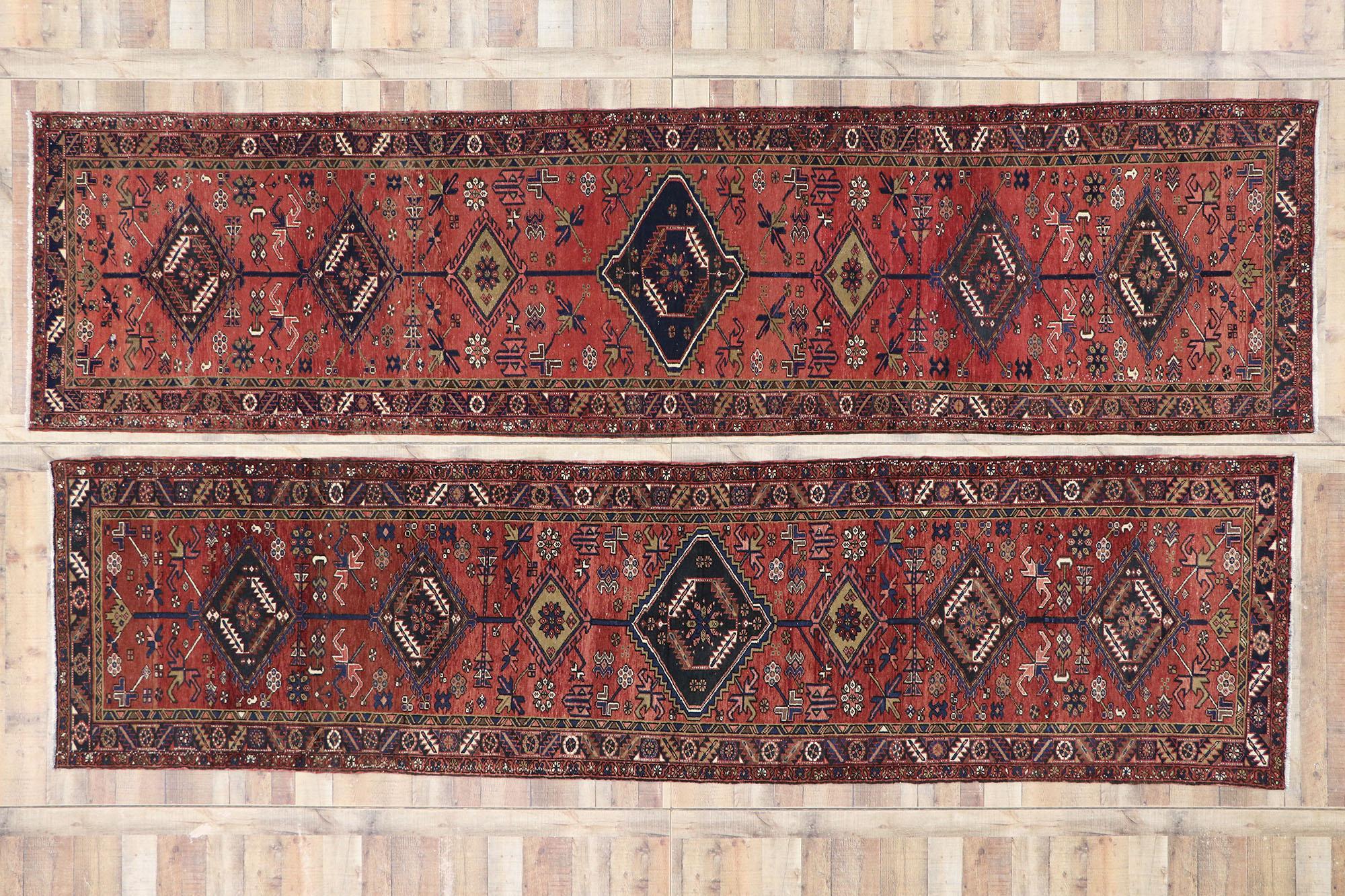 Pair of Matching Vintage Persian Heriz Runners For Sale 6