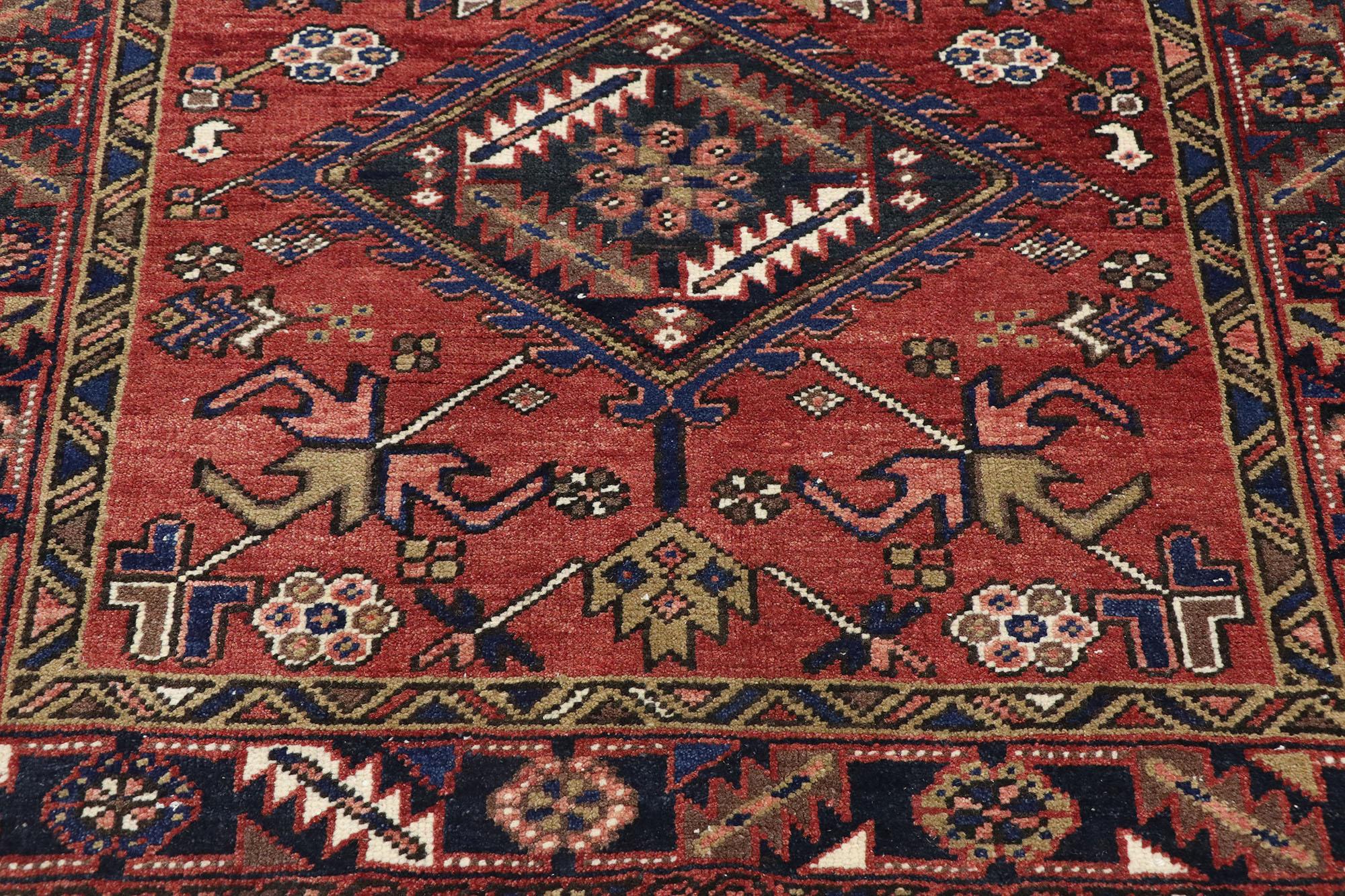Hand-Knotted Pair of Matching Vintage Persian Heriz Runners For Sale