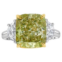 6.08ct Fancy Yellow-Green Cushion Cut Diamond Engagement Ring