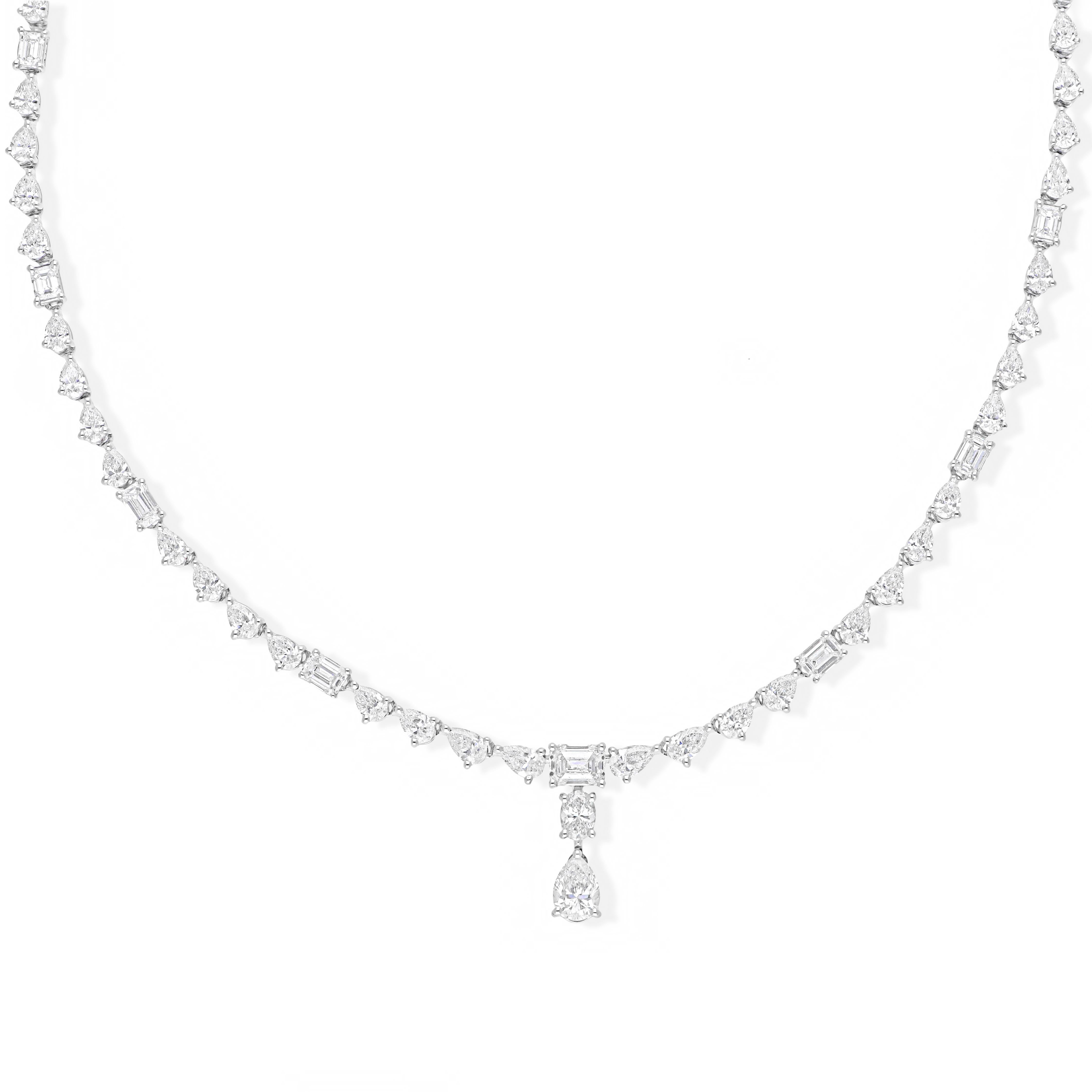 Moderne Collier de tennis en diamants fins de 6,08 carats avec pendentif en forme de poire en or blanc 18 carats. en vente
