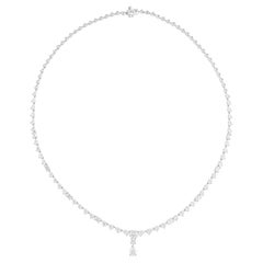 6.08Ct Fine Diamond Tennis Necklace With Pear Drop Pendant 18 Karat White Gold.