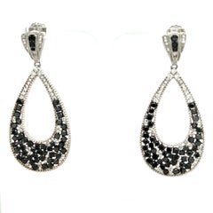 6.09 Carat Black Diamond White Diamond White Gold Dangle Earrings