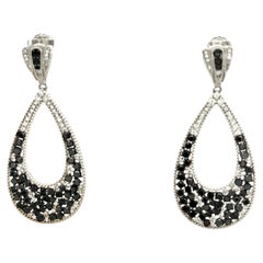 6.09 Carat Black Diamond White Diamond White Gold Dangle Earrings