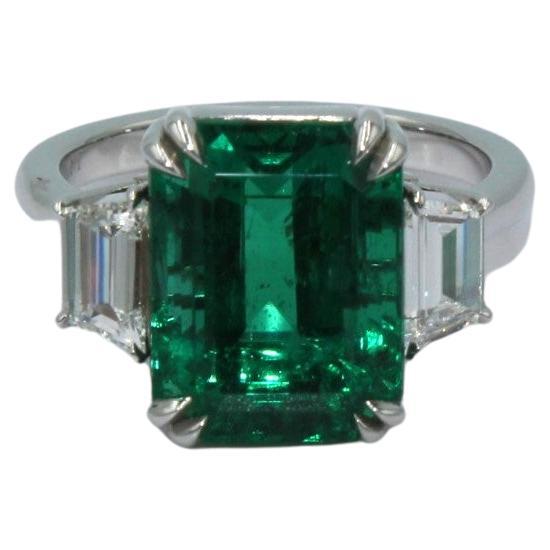 6.09 Carat Emerald & Diamond Ring For Sale