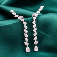6.09 Carat Natural Diamond Pear Cut Ear Climber Drop Earrings 18K White Gold