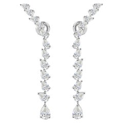 6.09 Carat Natural Diamond Pear Cut Ear Climber Drop Earrings 18K White Gold