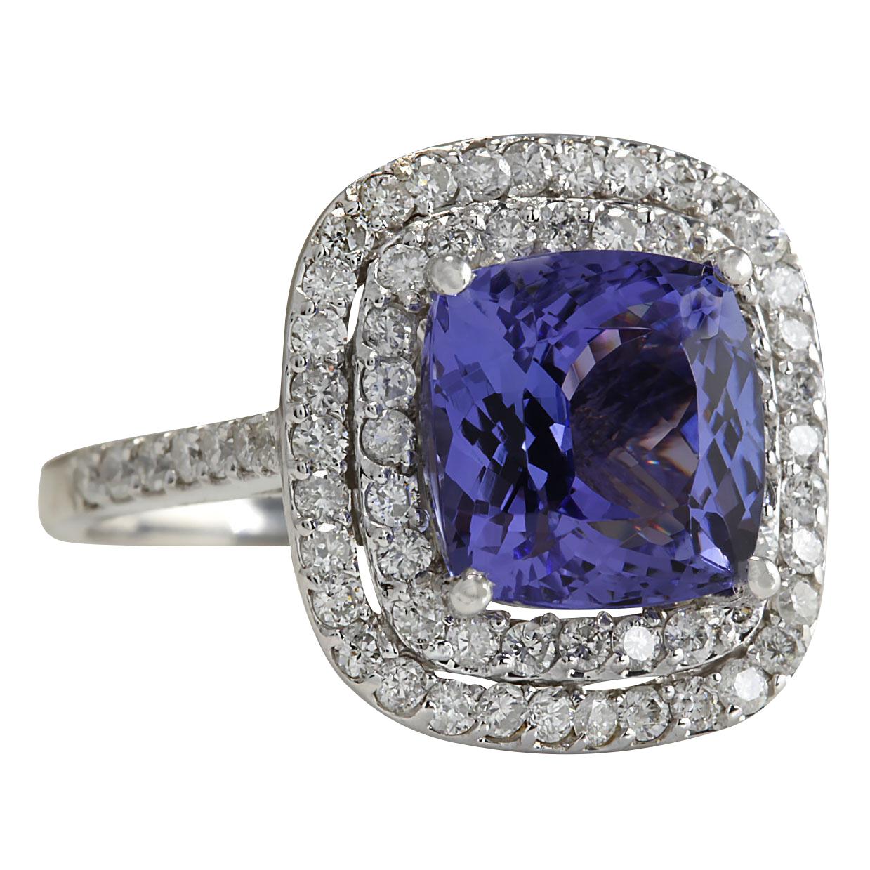 Stamped: 14K White Gold
Total Ring Weight: 5.5 Grams
Total Natural Tanzanite Weight is 4.92 Carat (Measures: 9.50x9.50 mm)
Color: Blue
Total Natural Diamond Weight is 1.17 Carat
Color: F-G, Clarity: VS2-SI1
Face Measures: 16.85x15.70 mm
Sku: