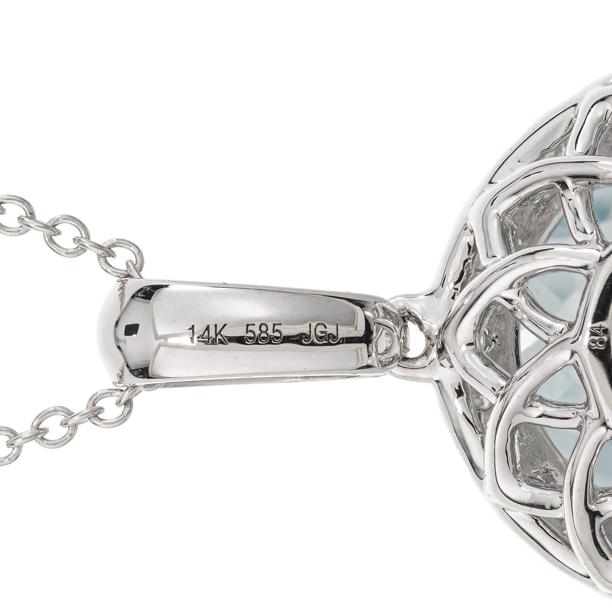 6.09 Carat Oval Aquamarine Diamond Halo Pendant Necklace For Sale 1