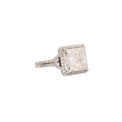 Natural 6.09 Carat Princess Cut Diamond Halo 18-Karat Engagement Ring In Stock