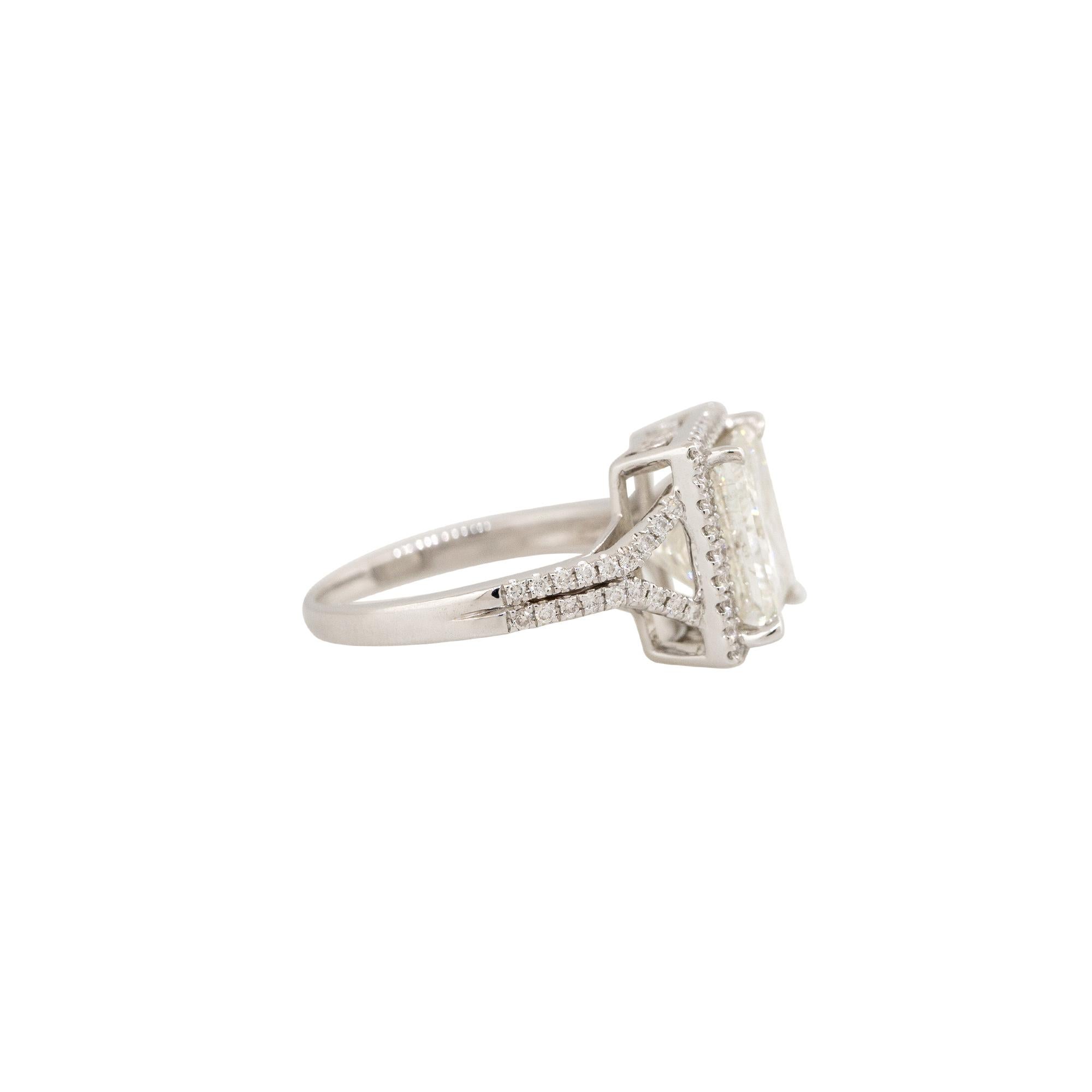 Modern 6.09 Carat Princess Cut Diamond Halo Engagement Ring 18 Karat In Stock For Sale