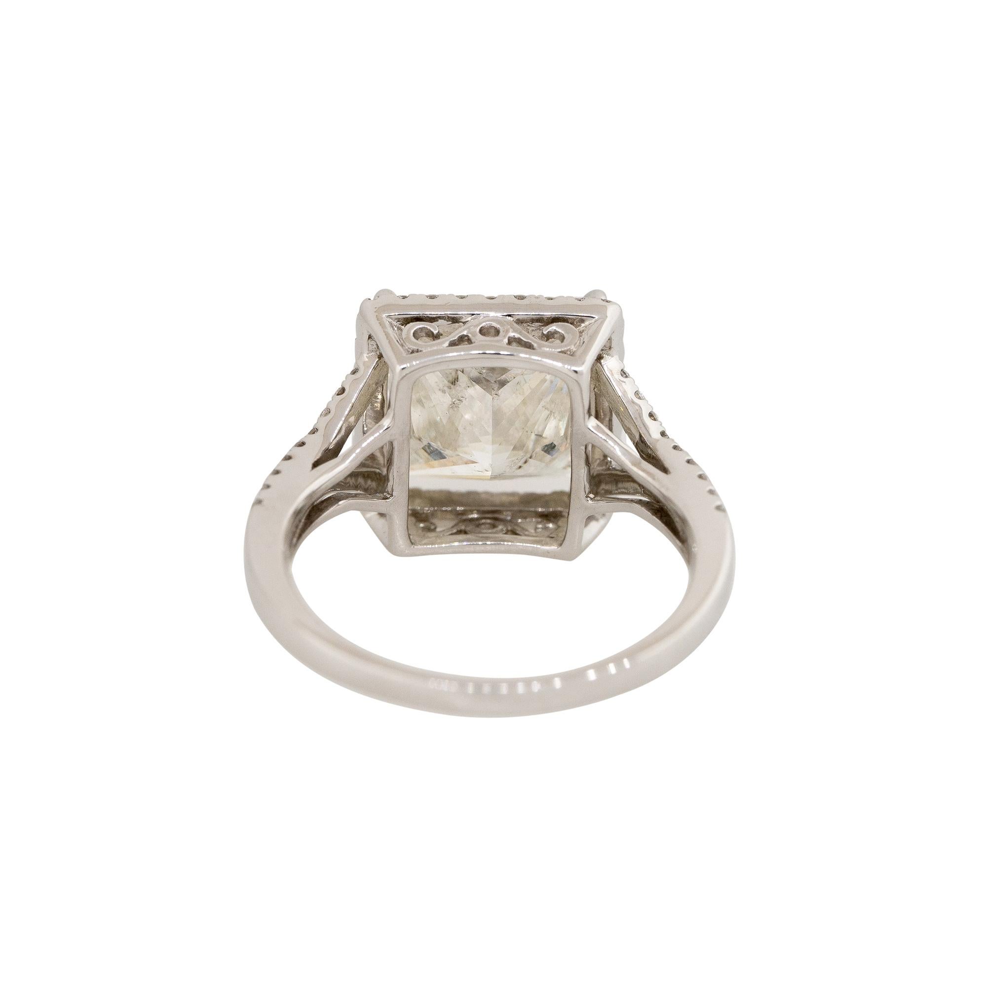 Women's 6.09 Carat Princess Cut Diamond Halo Engagement Ring 18 Karat In Stock For Sale