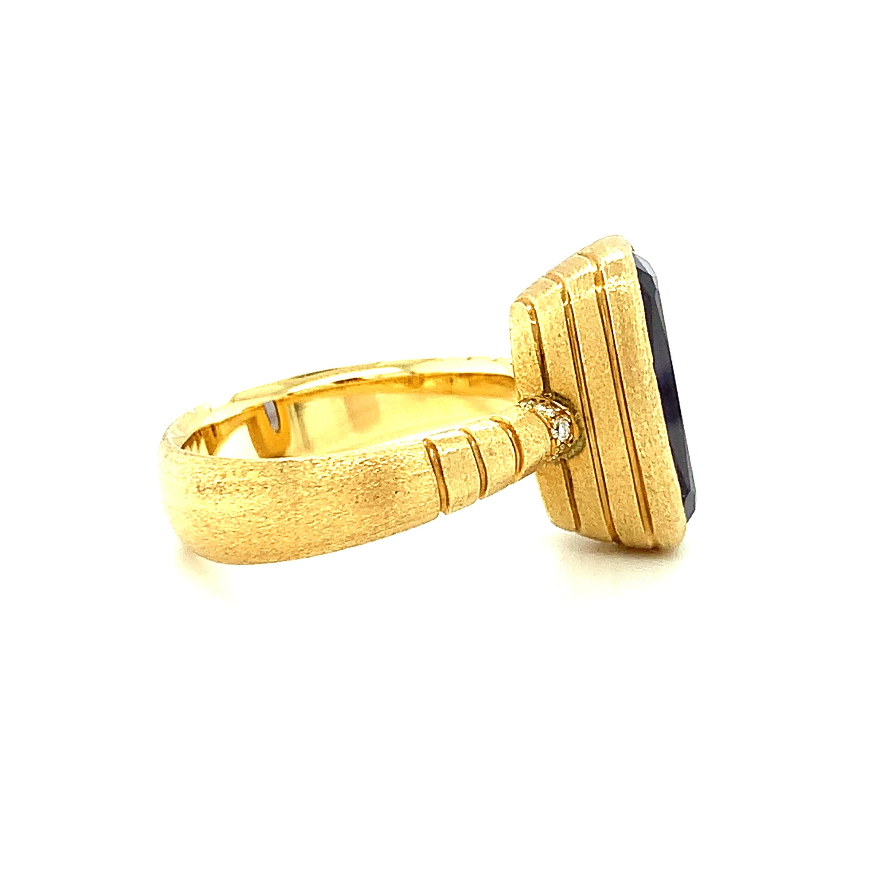 Bague en or jaune 18 carats avec tanzanite et diamants, faite à la main, 6,09 carats Neuf - En vente à Los Angeles, CA