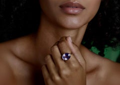 6.09 Carat Violet Purple Spinel Solitaire Oval Cut Bezel Ring 18K