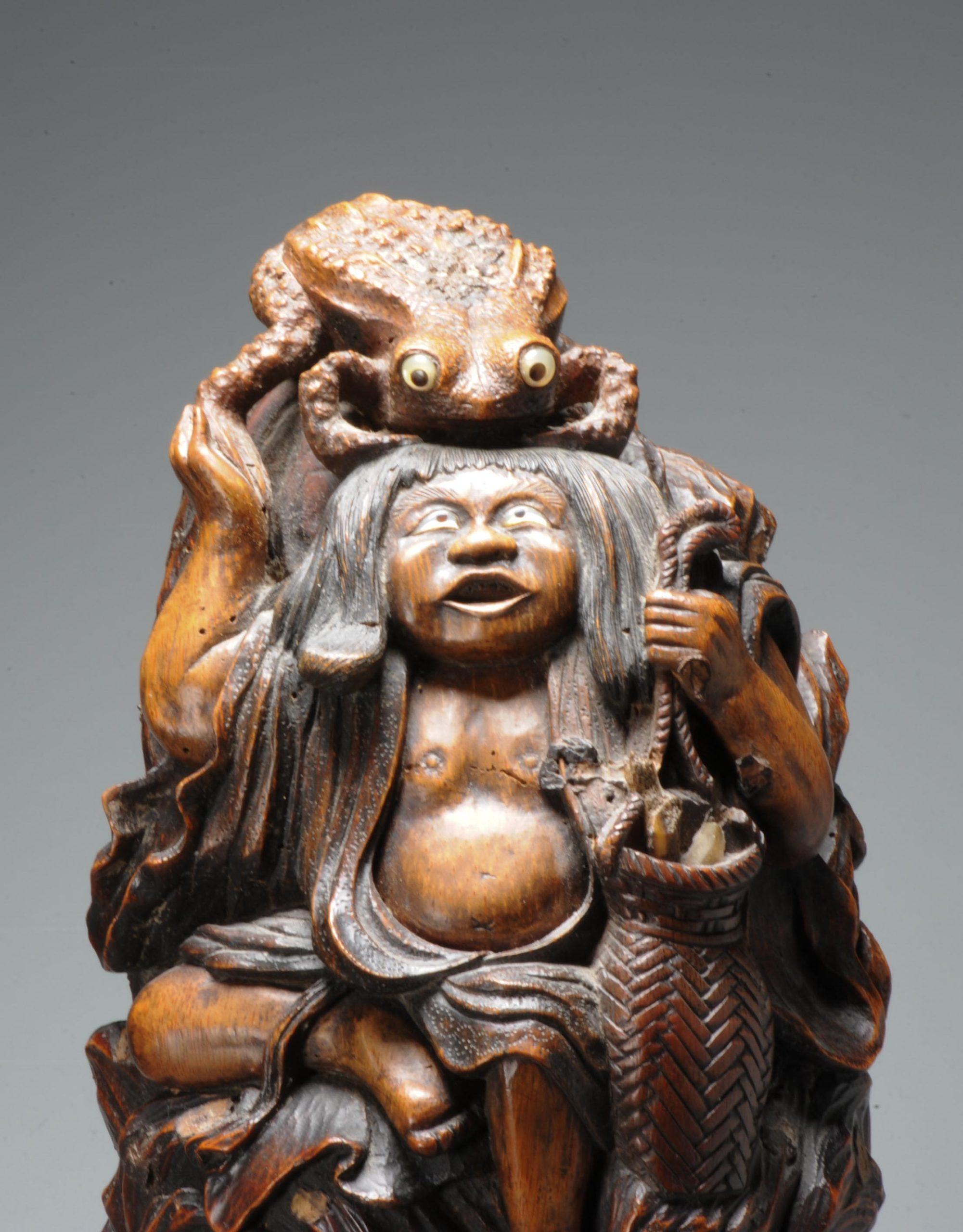 Antike japanische Kobako Okimono Liu Hai TOad aus der Meiji-Periode des 19. Jahrhunderts im Angebot 5