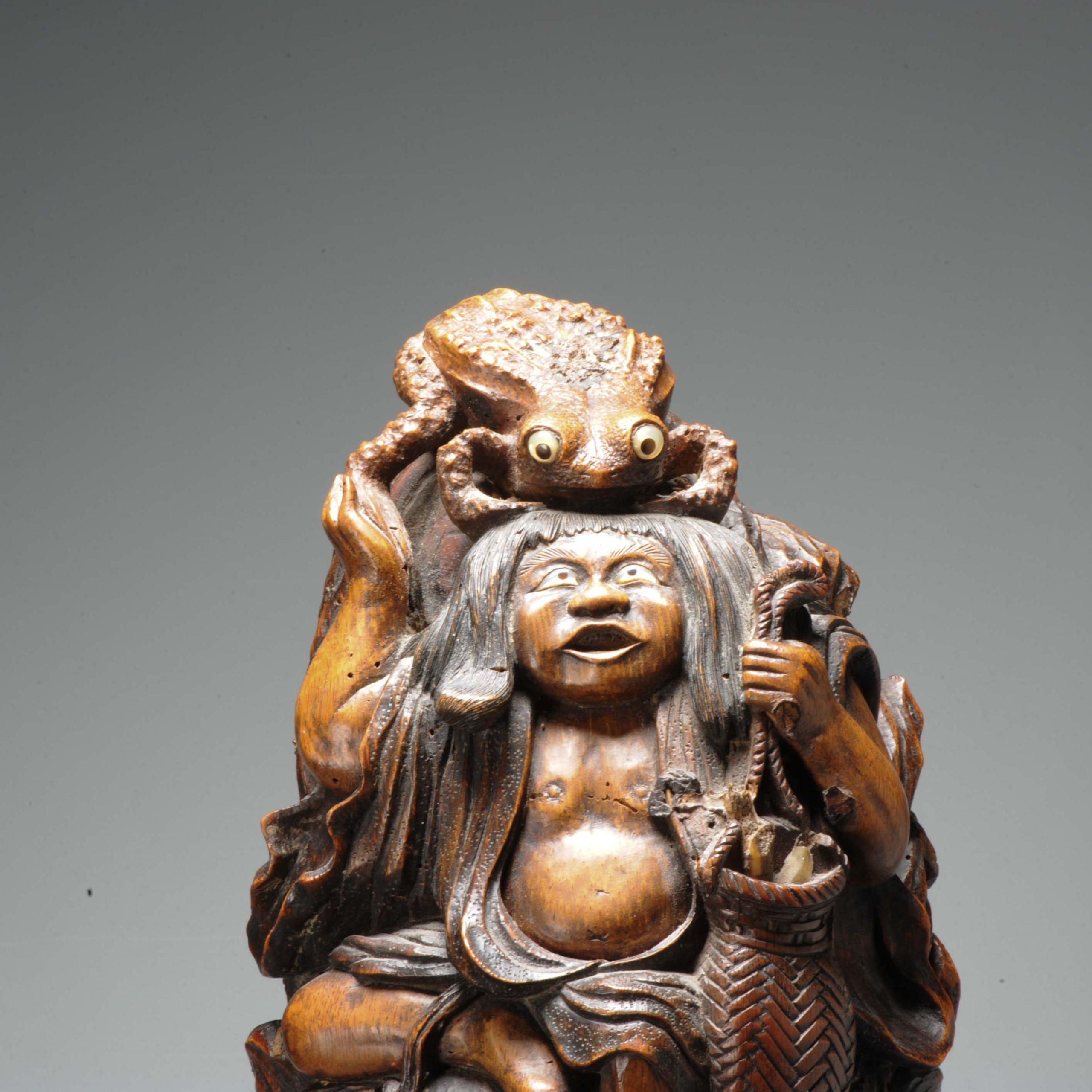 Antike japanische Kobako Okimono Liu Hai TOad aus der Meiji-Periode des 19. Jahrhunderts im Angebot 1