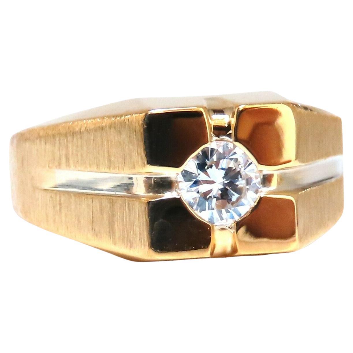 .60ct. Mens Natural Round Diamond Solitaire Ring 14kt Brush & Groove
