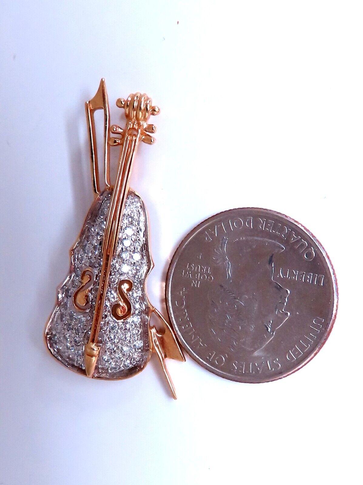 .60ct natural diamond Cello Violin Pin 14kt Gold In New Condition For Sale In New York, NY
