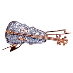 .60ct natural diamond Cello Violin Pin 14kt Gold