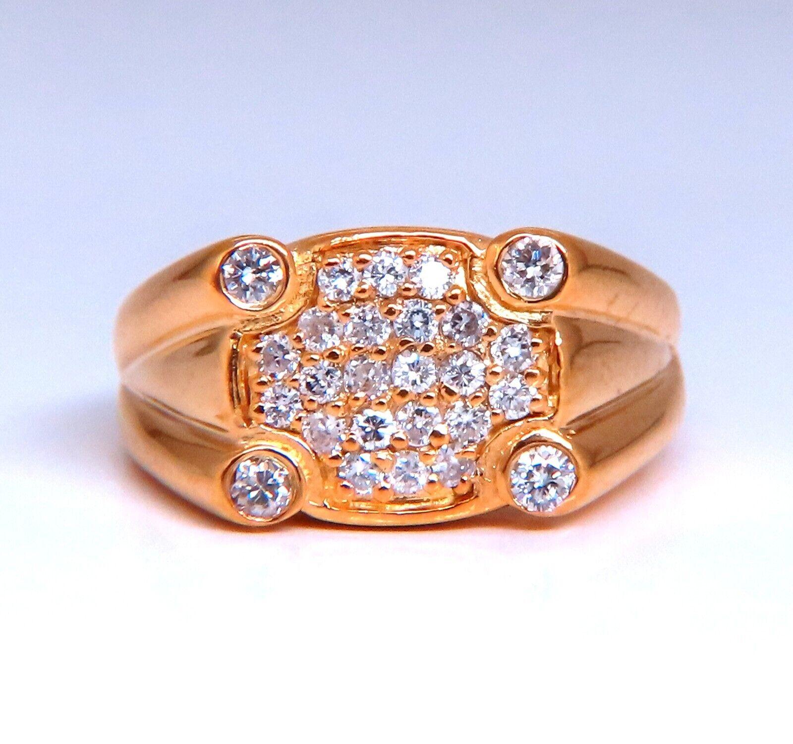 Round Cut .60ct Natural Diamonds Rectangular Deck Signet Ring 18kt Gold For Sale