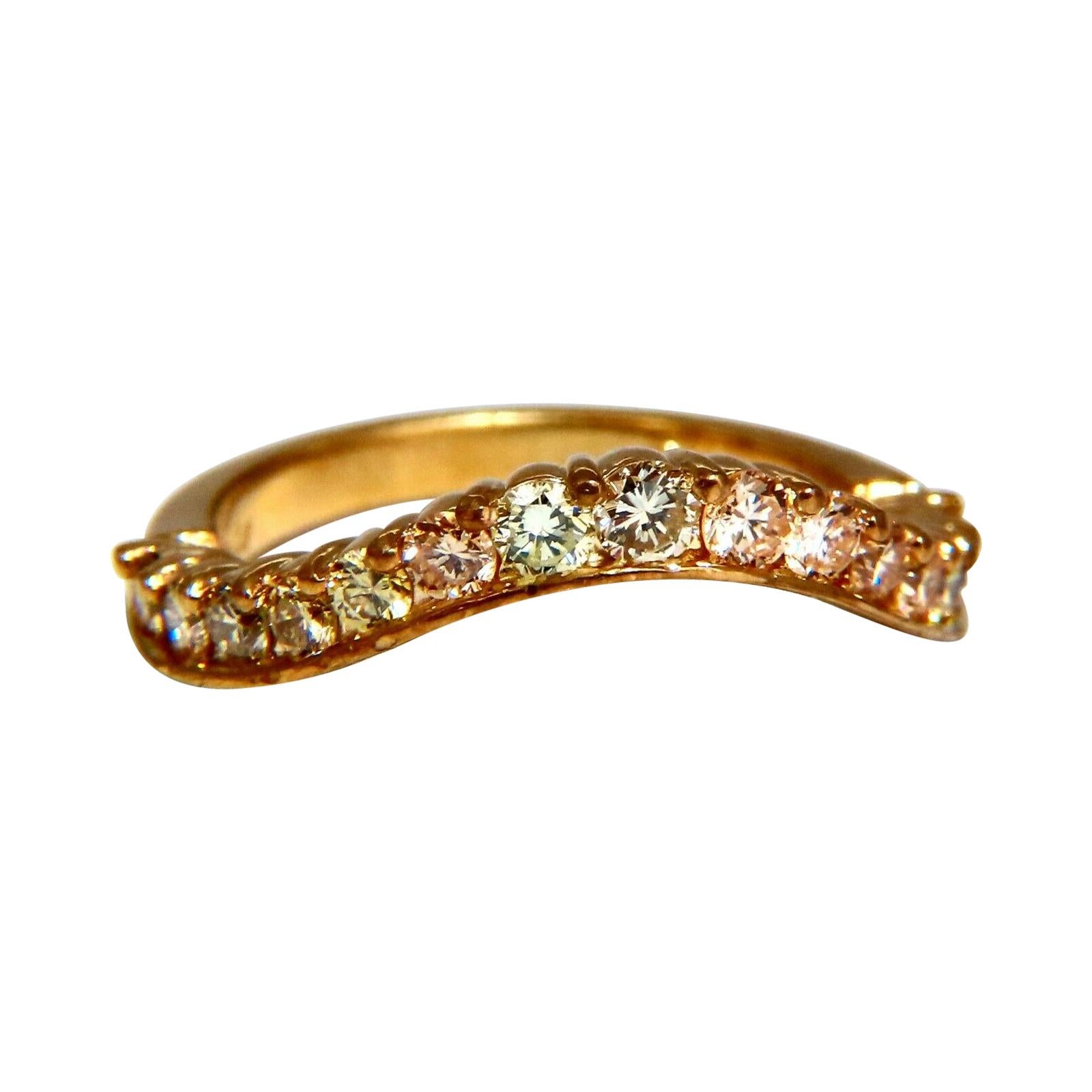 .60ct Natural Fancy Color Shades of Yellow Diamonds Wave Swirl Band Ring 14kt For Sale