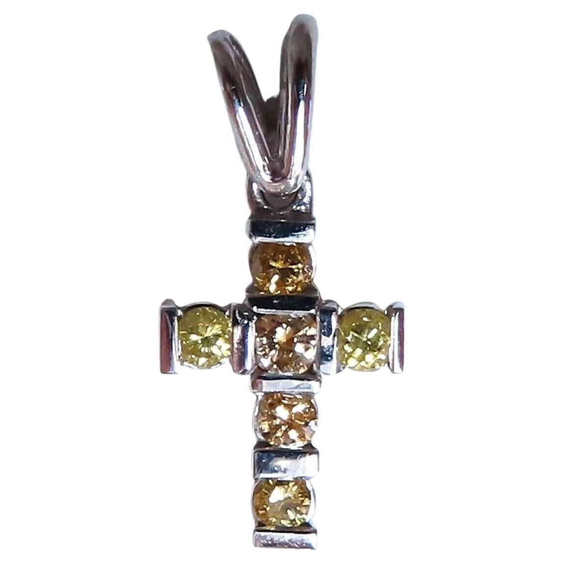 .60ct Natural Fancy Yellow Diamonds Cross Pendant 14 Karat For Sale