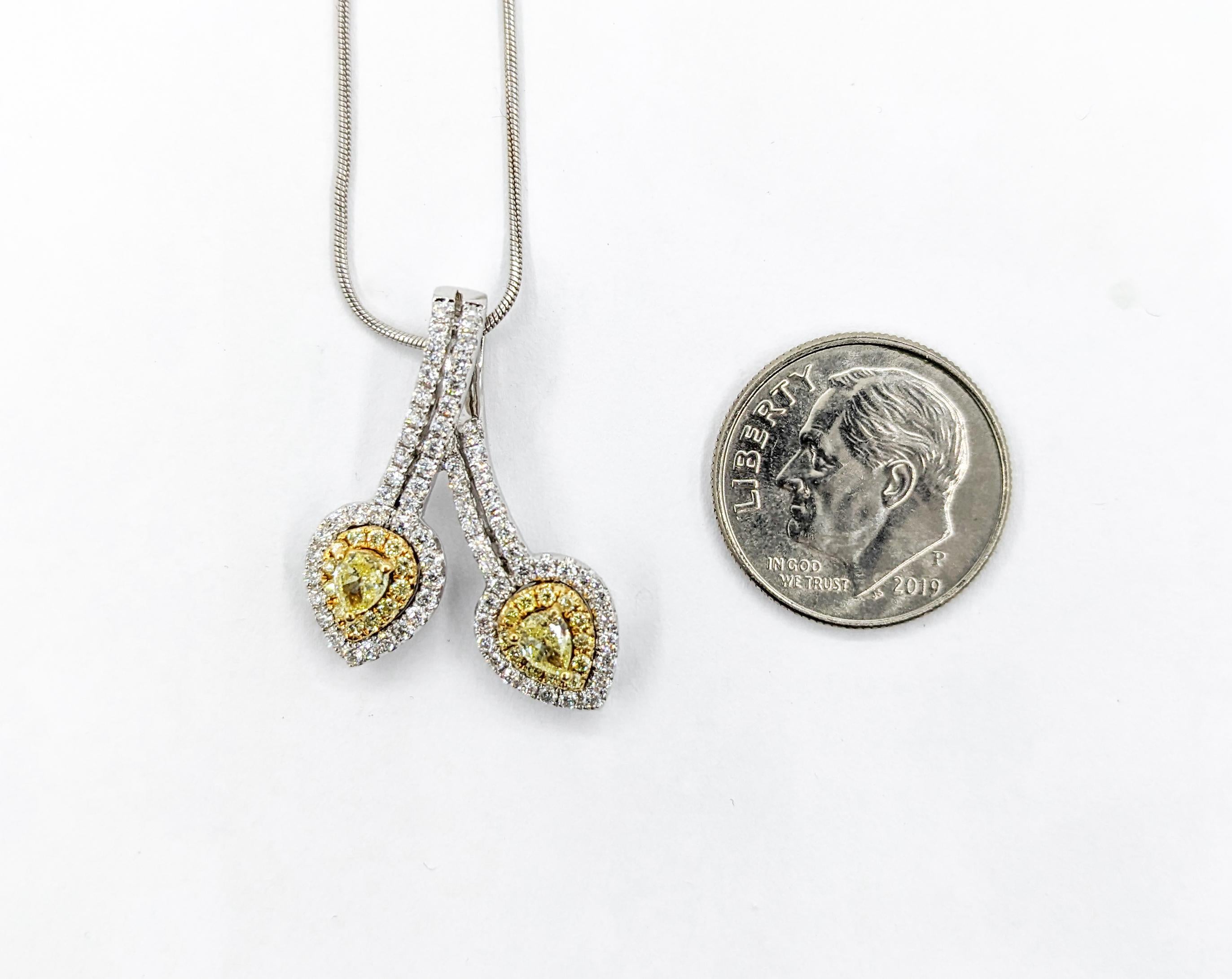 Pear Cut .60ctw Diamond Pendant With Chain In Two-Tone Gold  For Sale