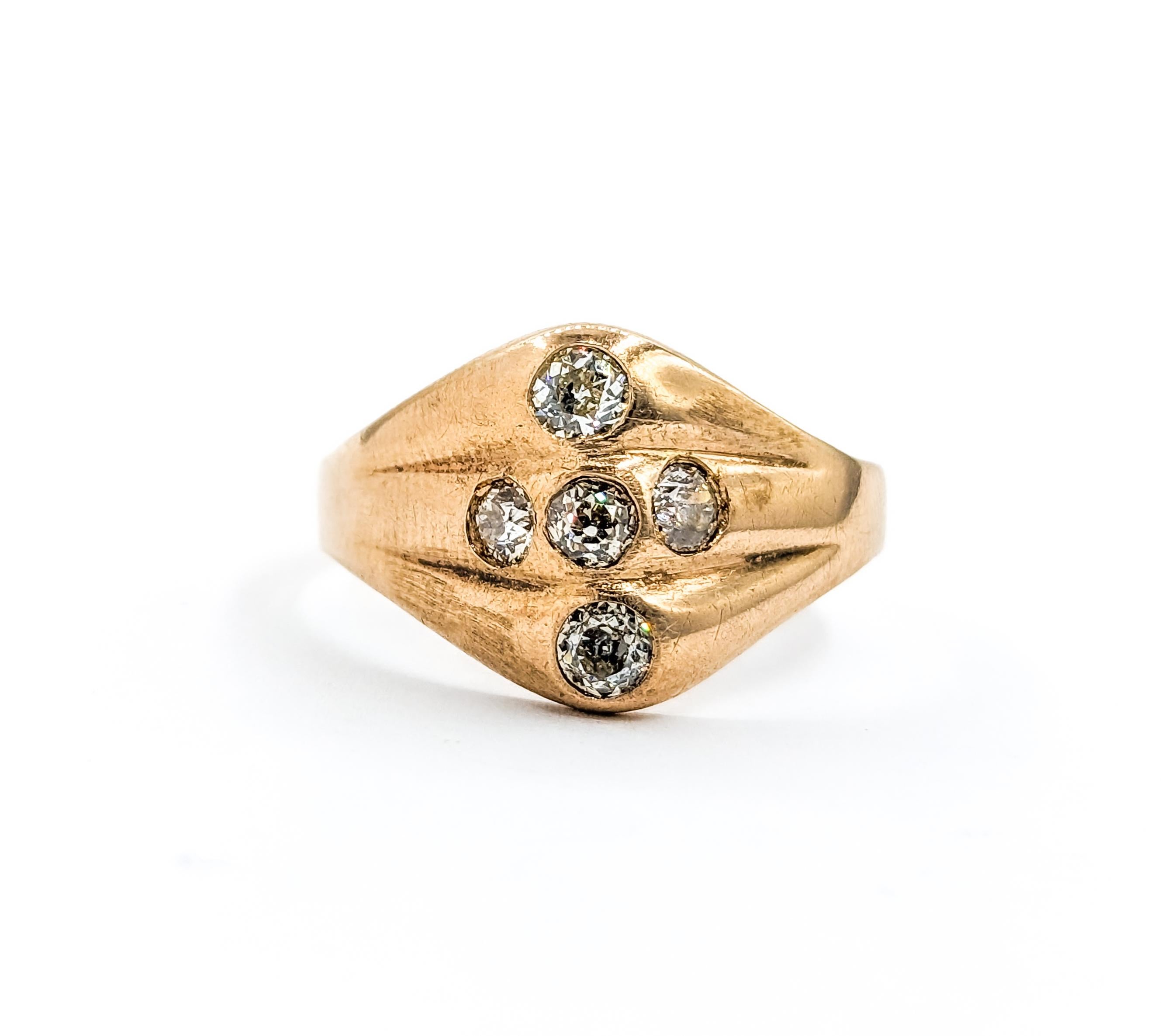 .60ctw Old Mine Diamond Ring In Yellow Gold For Sale 5