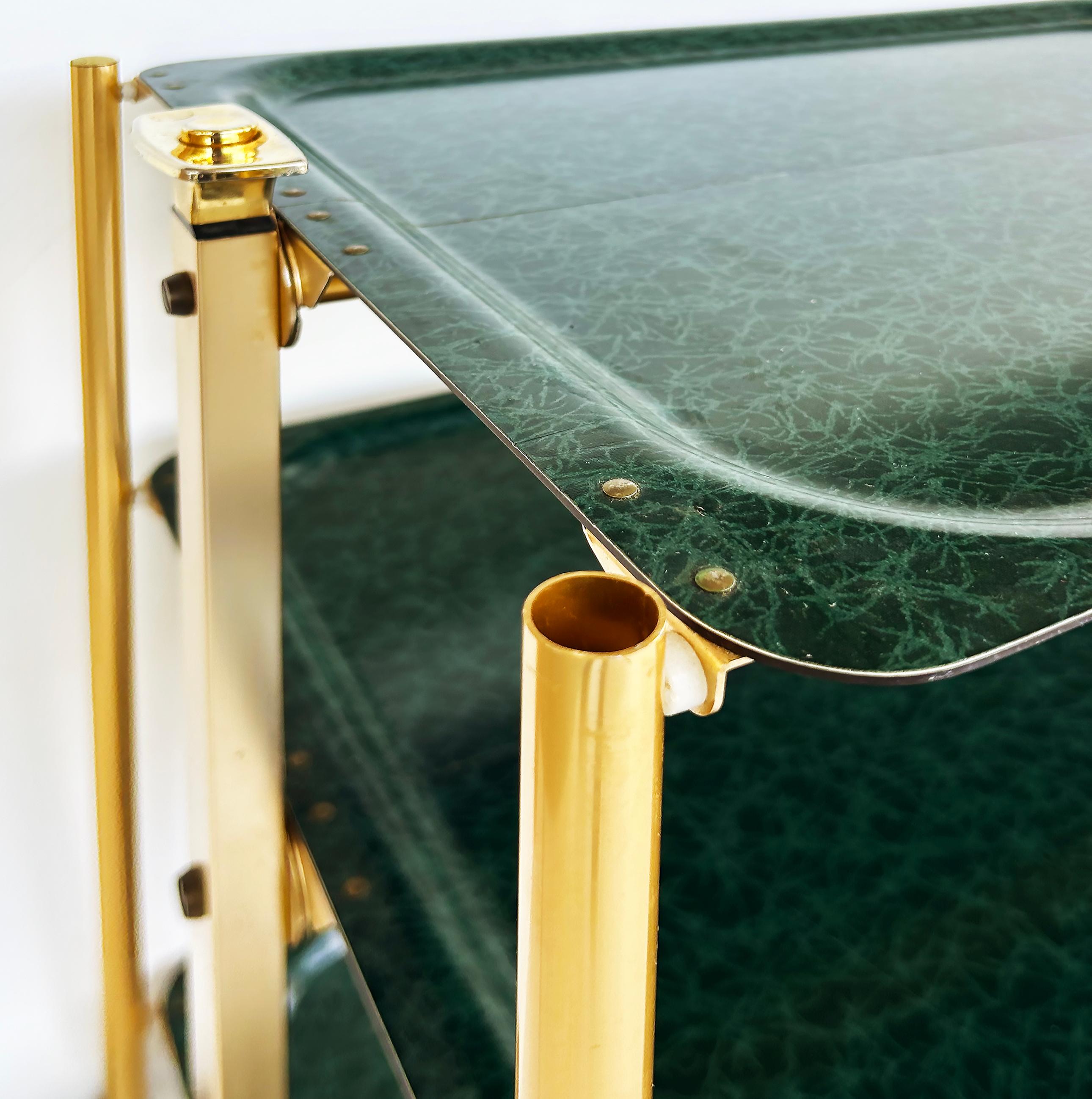 Plated '60s 3-Tier Brass Lucite Folding Rolling Dessert Serving Cart on Casters For Sale