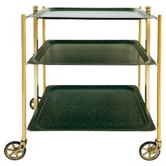 Used '60s 3-Tier Brass Lucite Folding Rolling Dessert Serving Cart on Casters