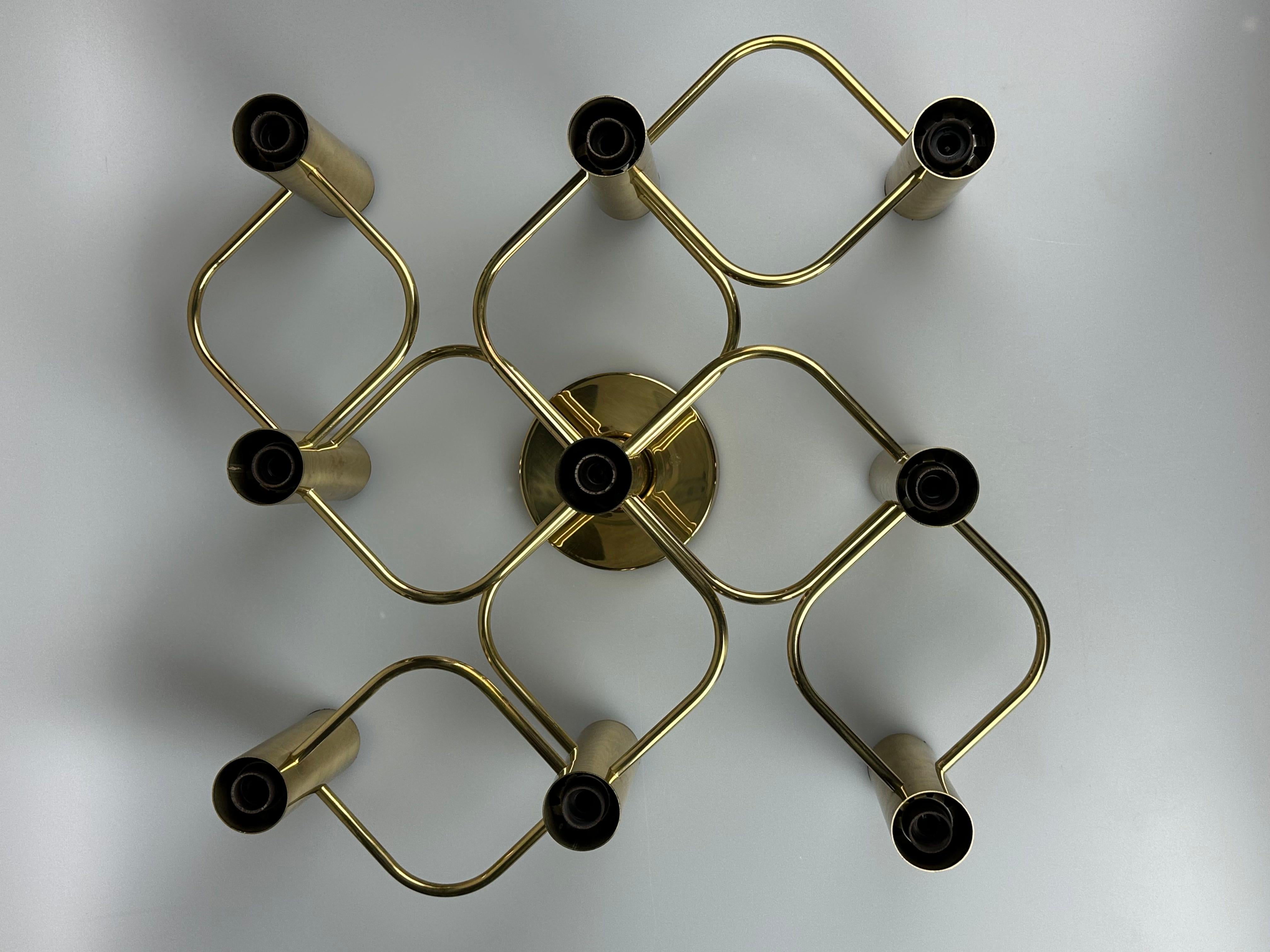 Lampada da soffitto a 9 lampadine degli anni '60-'70 di Leola Leuchten, in ottone. in vendita 4