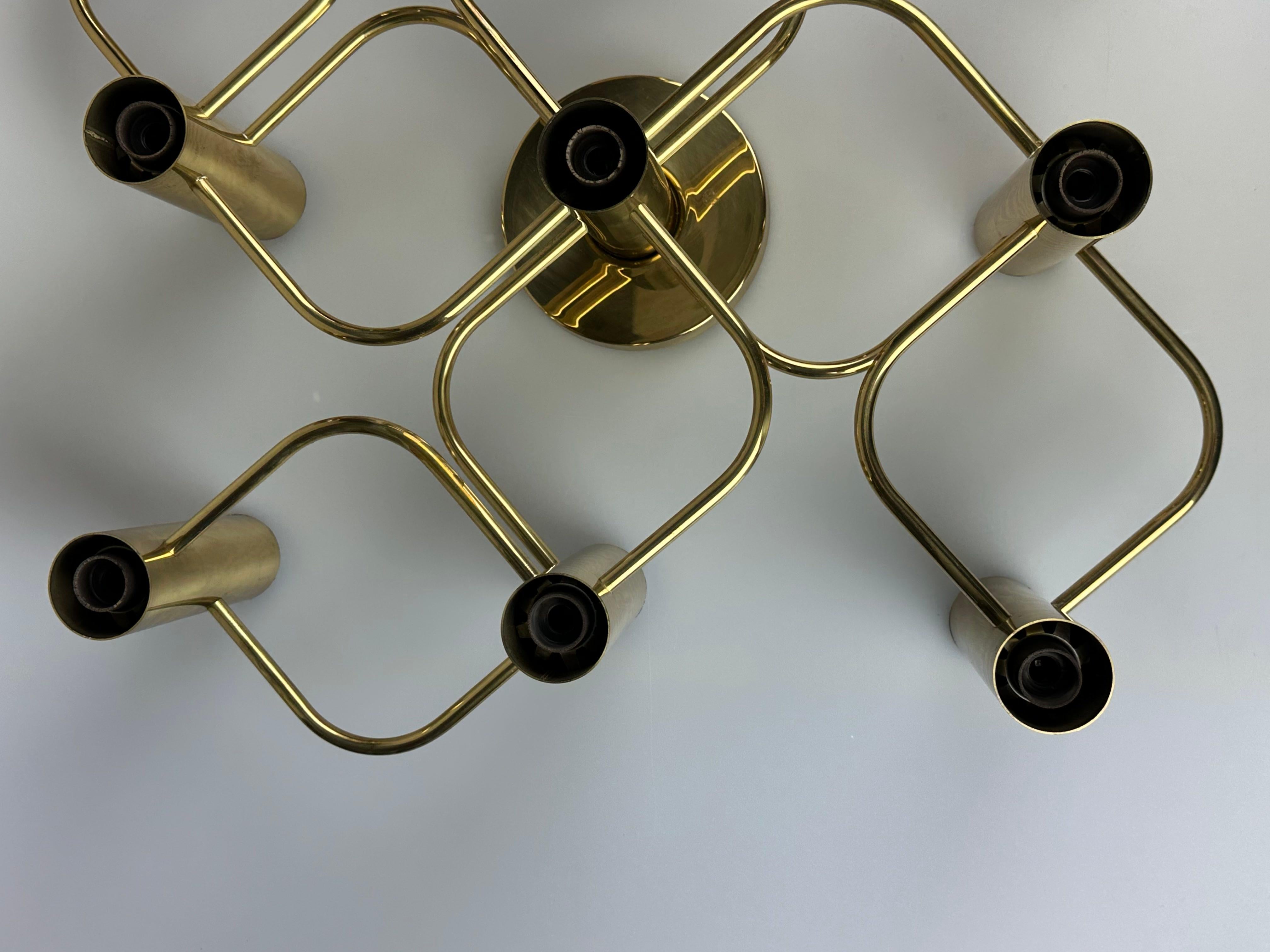 Lampada da soffitto a 9 lampadine degli anni '60-'70 di Leola Leuchten, in ottone. in vendita 7