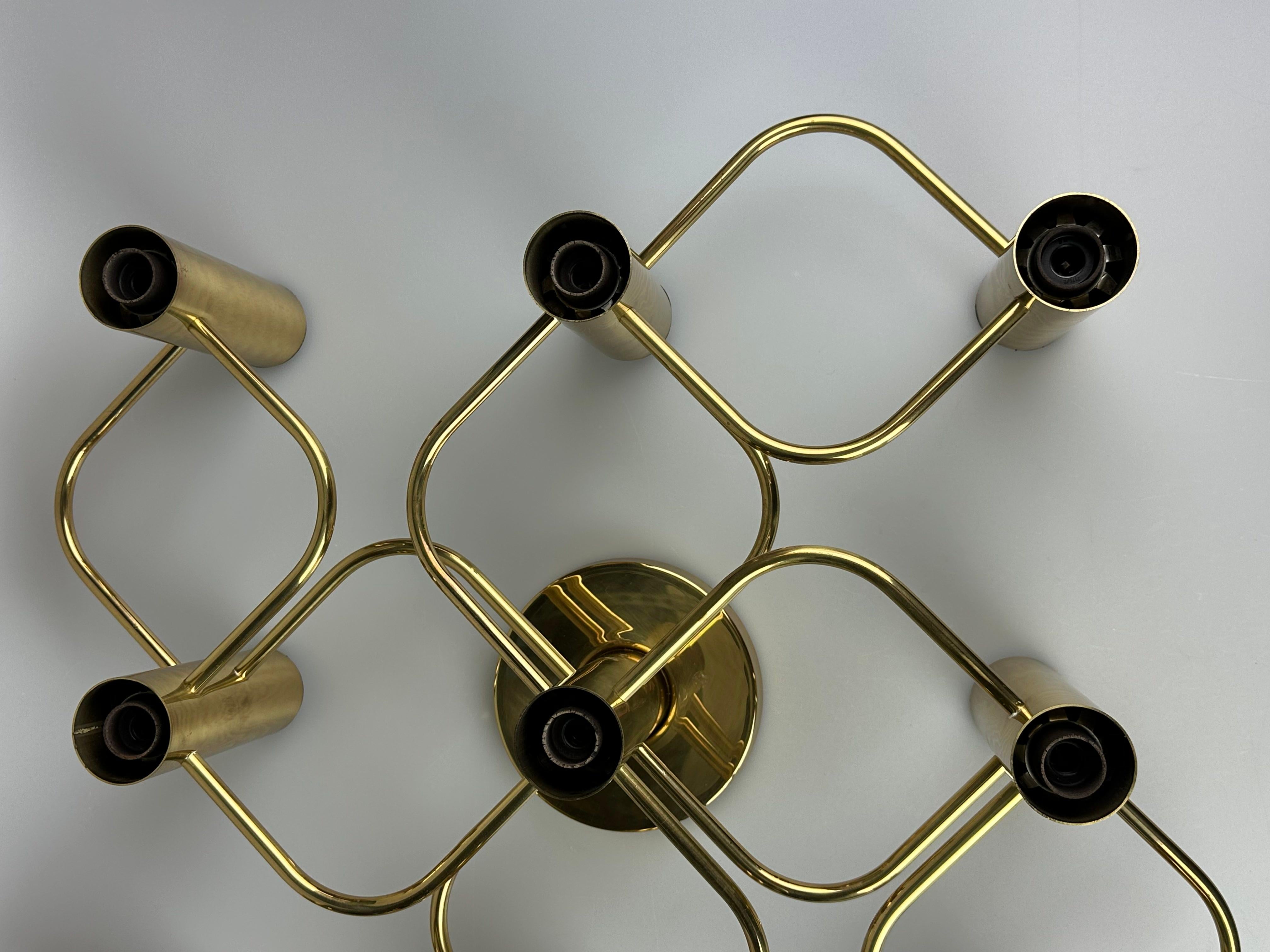 Lampada da soffitto a 9 lampadine degli anni '60-'70 di Leola Leuchten, in ottone. in vendita 8