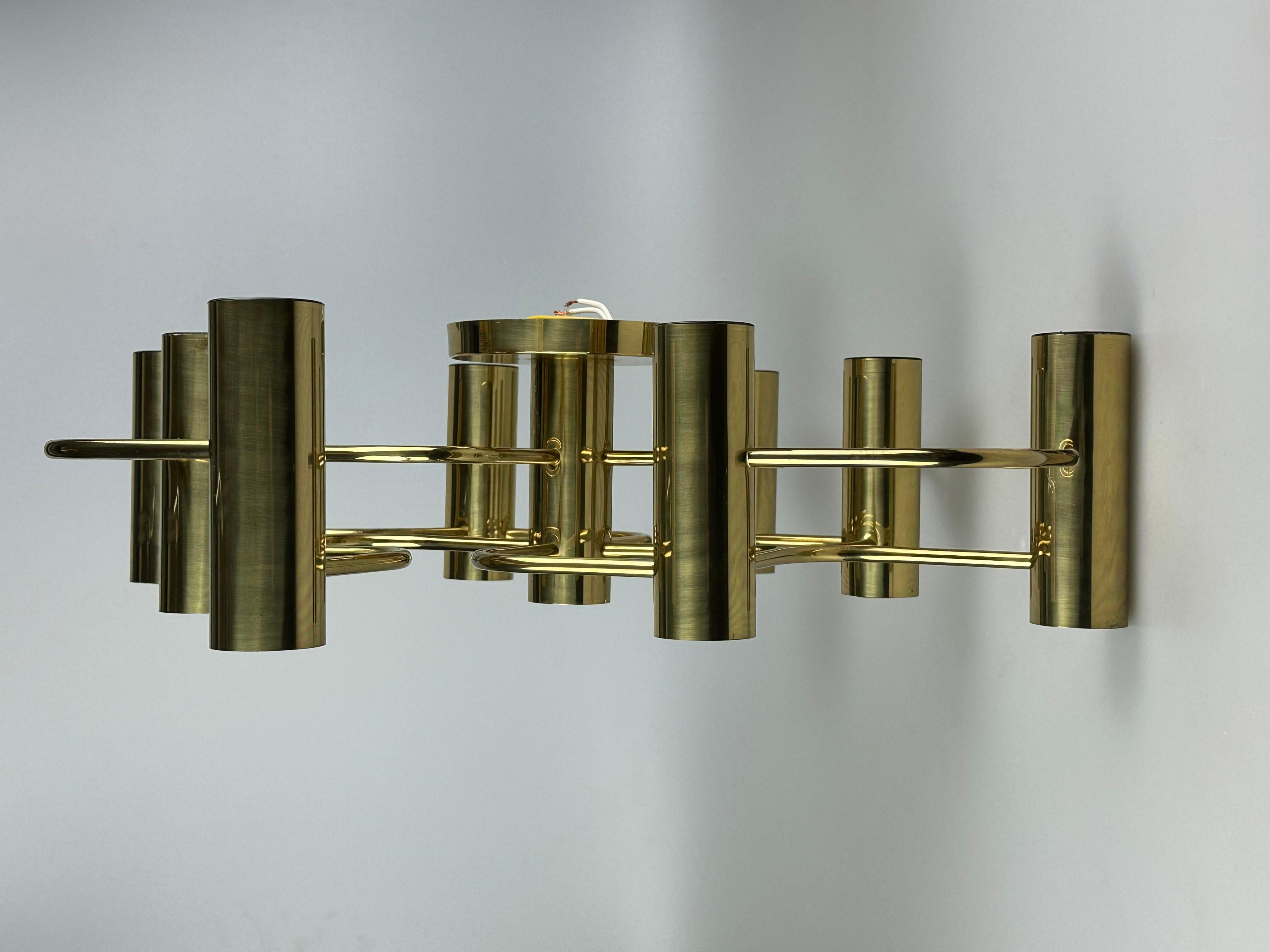 Lampada da soffitto a 9 lampadine degli anni '60-'70 di Leola Leuchten, in ottone. in vendita 13