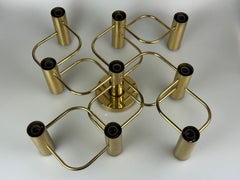Lampada da soffitto a 9 lampadine degli anni '60-'70 di Leola Leuchten, in ottone.