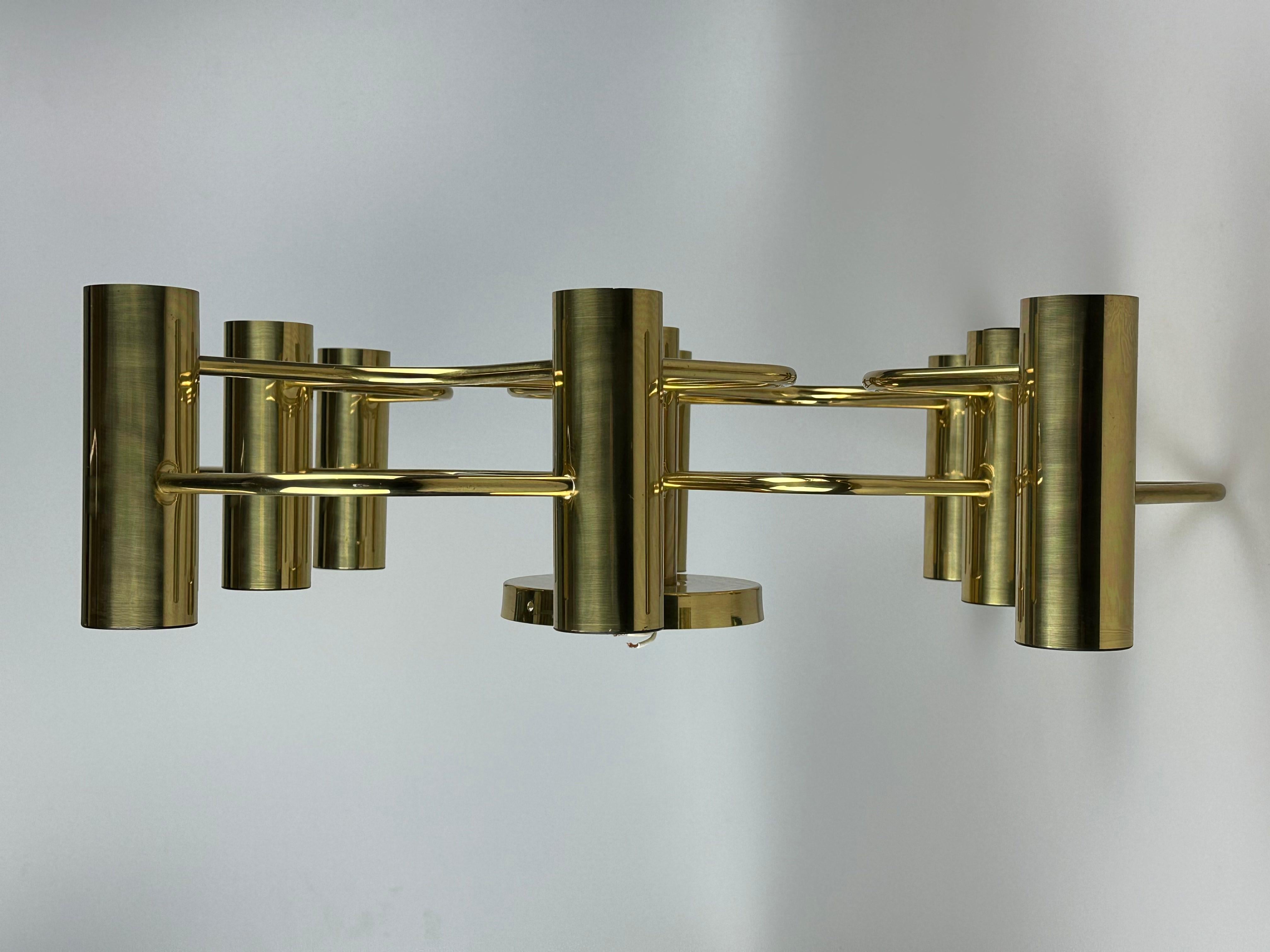 Lampada da soffitto a 9 lampadine degli anni '60-'70 di Leola Leuchten, in ottone. in vendita 14
